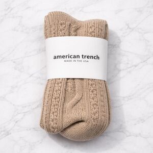 American Trench Premium Wool Silk Cable Knit Crew Socks Oatmeal USA Women NWT
